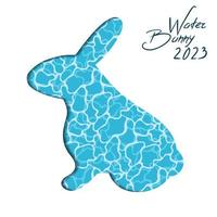 New Year of the Water Rabbit 2023. Symbol of the year according to the Chinese calendar. Cut out of paper with water texture. Vector