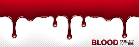 Ketchup blood red flows from above, horizontal seamless pattern. Isolated on transparent background png. Vector illustration