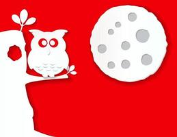 cartoon owl with red background and paper effect vector