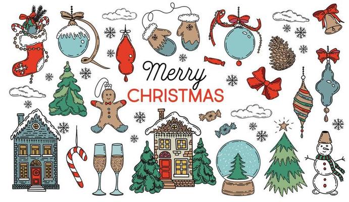 Christmas pattern in sketch style. Hand drawn illustration