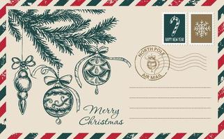 correo de navidad, postal, ilustración dibujada a mano. vector