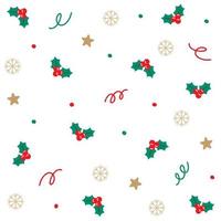 Cute Merry Christmas Holly Star Snowflake Confetti Element Ditsy Sprinkle Sparkle Shine Small Polkadot Spring Line Abstract Colorful Pastel Red Green Seamless Pattern Background for Christmas Party vector