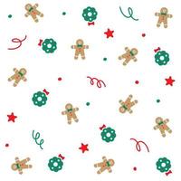 Cute Merry Christmas Wreath Gingerbread Man Star Confetti Element Ditsy Sprinkle Shine Small Polkadot Spring Line Abstract Colorful Pastel Red Green Seamless Pattern Background for Christmas Party vector