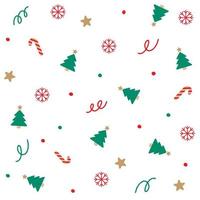 Cute Merry Christmas Star Snowflake Christmas Tree Candy Cane Confetti Element Ditsy Shine Small Polkadot dot Spring Line Abstract Colorful Red Green Seamless Pattern Background for Christmas Party vector