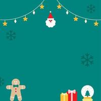 Cute Merry Christmas Happy New Year Santa Claus Gingerbread Man Gift Present Christmas Snowflake Star Decorative light Square Post Card Poster Promotion Banner Green Background Copy Space Template vector