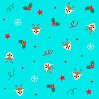 Cute Merry Christmas Rudolph Reindeer Snowflake Holly Mistletoe Star Confetti Element Ditsy Shine Polkadot Spring Line Memphis Abstract Colorful Blue Seamless Pattern Background for Christmas Party vector