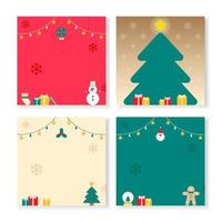 Set of Cute Merry Christmas Snowman Candy Cane Christmas Tree Sock Gift Present Wreath Gingerbread Man Snowflake Star light Square Post Greeting Card Poster Banner Background Copy Space Template Frame vector