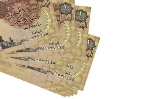 1 Egyptian pound bills lies in small bunch or pack isolated on white. Mockup with copy space. Business and currency exchange photo