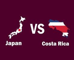 mapa de japón y costa rica con diseño de símbolo de nombres ilustración de equipos de fútbol de países de américa del norte y asia vector final de fútbol de américa del norte y asia