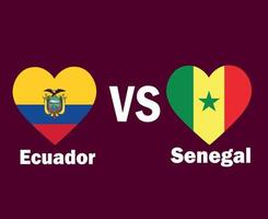 corazón de bandera de ecuador y senegal con diseño de símbolo de nombres ilustración de equipos de fútbol de países latinoamericanos y africanos vector final de fútbol de américa latina y áfrica