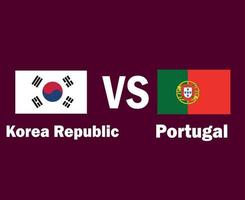 emblema de la bandera de corea del sur y portugal con diseño de símbolo de nombres ilustración de equipos de fútbol de países asiáticos y europeos de vector final de fútbol de asia y europa