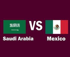 emblema de la bandera de arabia saudita y méxico con diseño de símbolo de nombres ilustración de equipos de fútbol de países de américa del norte y asia vector final