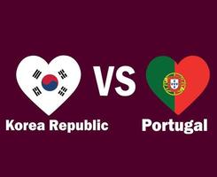 corea del sur y portugal bandera corazón con nombres símbolo diseño asia y europa fútbol final vector países asiáticos y europeos equipos de fútbol ilustración