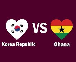 corazón de la bandera de corea del sur y ghana con diseño de símbolo de nombres vector final de fútbol de áfrica y asia ilustración de equipos de fútbol de países africanos y asiáticos