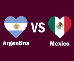 corazón de bandera de argentina y méxico con diseño de símbolo de nombres ilustración de equipos de fútbol de países de américa del norte y américa latina vector final