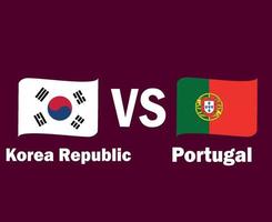 cinta de bandera de corea del sur y portugal con diseño de símbolo de nombres ilustración de equipos de fútbol de países asiáticos y europeos de vector final de fútbol de asia y europa