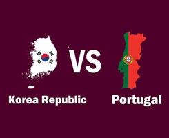 bandera de mapa de corea del sur y portugal con diseño de símbolo de nombres ilustración de equipos de fútbol de países asiáticos y europeos de vector final de fútbol de asia y europa