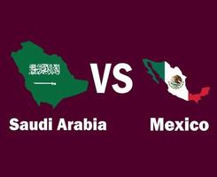 bandera de mapa de arabia saudita y méxico con diseño de símbolo de nombres ilustración de equipos de fútbol de países de américa del norte y asia vector final