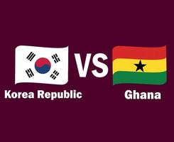 cinta de la bandera de corea del sur y ghana con diseño de símbolo de nombres vector final de fútbol de áfrica y asia ilustración de equipos de fútbol de países africanos y asiáticos