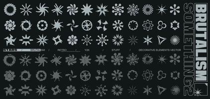 Brutalism stars decorative elements collection vector. Retro, acid, y2k creative radial icons to fill your design work. clean and distressed style vector