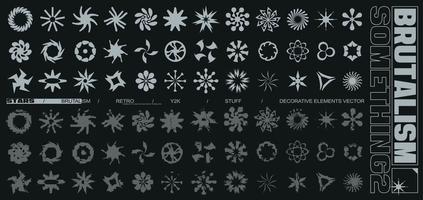 Brutalism stars decorative elements collection vector. Retro, acid, y2k creative radial icons to fill your design work. clean and distressed style vector