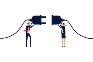 Business partnership, teamwork collaboration. office people holding electric plug to connecting business. vector