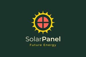 logotipo de energía del panel solar con forma simple y moderna para la empresa de fabricación e instalación de electricidad vector