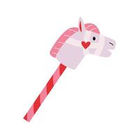 Cute xmas straight stick grey horse with white bridle with heart. Wooden hobby horse toy. Childs wooden riding toy animal for baby. Cowboy kid toy. Merry Christmas and New Year. vector