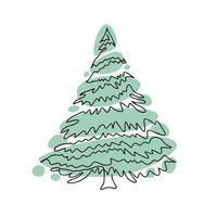 Green Christmas pine fir tree. Continuous one line drawing. Vector illustration minimalistic design