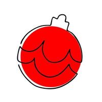 Continuous one line drawing of red Christmas tree toy ball. vector