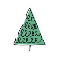 Green Christmas pine fir tree. Continuous one line drawing. Vector illustration minimalistic design