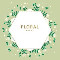 Gold frame. Winter flowers frame. Round border with space for text. Leaf wreath. Logo template. Plant frame. Flowers frame. vector