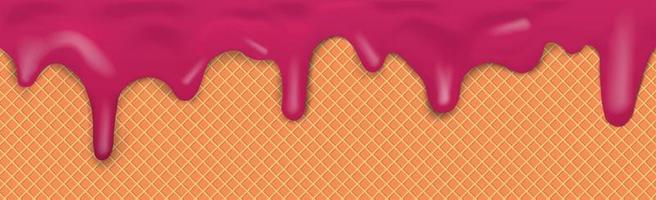 Sweet seamless panoramic ice cream pattern with dripping dark chocolate icing and wafer texture - Vector