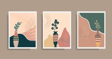 Set of three abstract botanical wall art collection vector