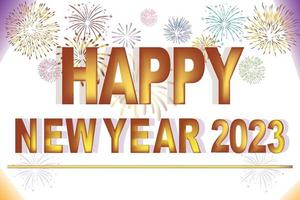 Happy new year 2023 new year shining white background with colorful fireworks vector