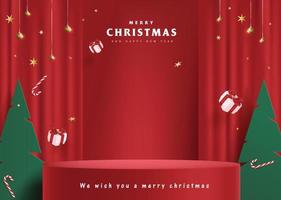 Christmas banner with stage product display cylindrical shape and festive decoration for christmas vector