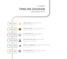 plantilla infográfica para negocios. Diagrama de línea de tiempo moderno de 6 pasos con hoja de ruta de título e iconos, infografía vectorial de presentación. vector