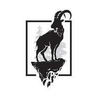 alpine ibex silhouette and forest at square background vector