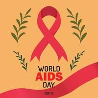 world aids hiv day december. red ribbon with leaves in orang background vector illustration EPS10