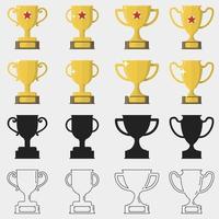 set golden trophy cup champion icon, black and white style and outline style trophy vector EPS10