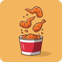 fried chicken spicy in bucket red color, vector design and isolated background.