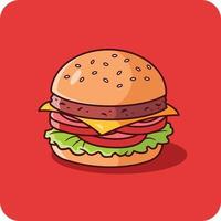 Beef burger with Tomato slide and Vegetables, vector design isolated background.