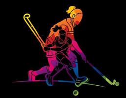 Abstract Field Hockey Sport Team Female Players Action vector