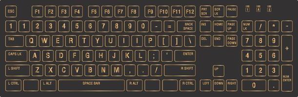 Vector golden black computer keyboard drawing. Luxury style.