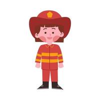 Girl kids with firefighter profession costume vector