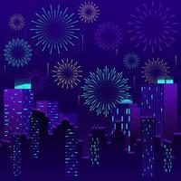 Neon City with Fireworks Background vector