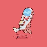 Astronaut character running holding a helmet vector illustration. Space, mascot, funny design concept.