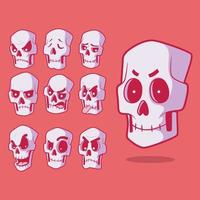 Set of different skull expressions vector illustration. Emotions, scary, imagination design concept.