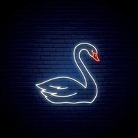 Neon Swan sign. Glowing white swan emblem in neon style. vector