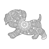 Dog Mandala Coloring Page for Adults Floral Animal Coloring Book Isolated on White Background Antistress Coloring Page Vector Illustration